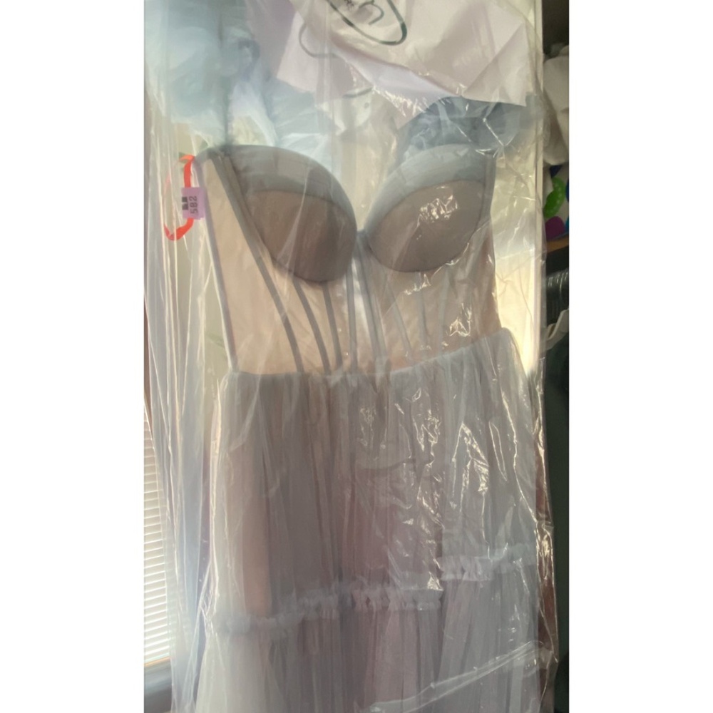 Milla Light Blue Ruffled Tulle Midi Dress (Large)